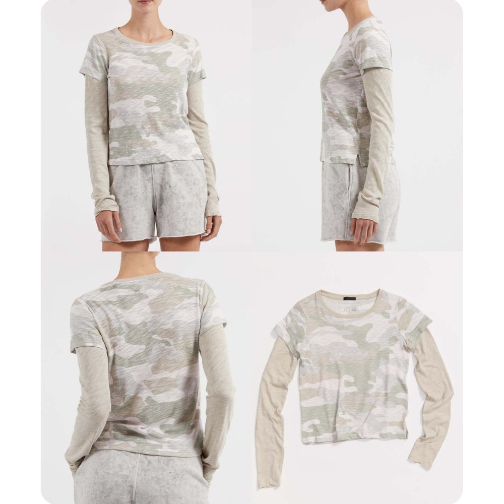 ATM Camo Print Slub Jersey Layered Long‎ Sleeve T Shirt Medium Cockatoo Camo
